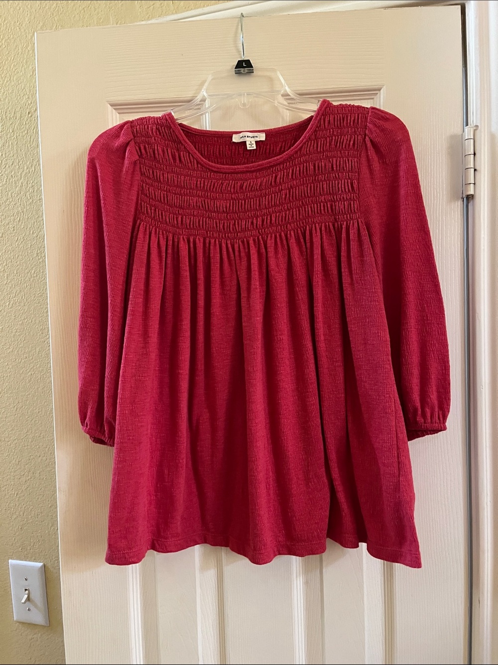 Max Studio Raspberry Smocked Yoke Peasant Top - Picture 2 of 13